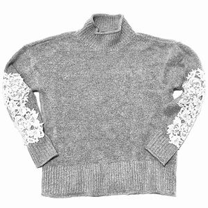 INC International Concepts Gray Turtleneck Sweater with White Lace